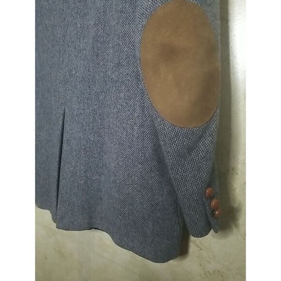 Vintage 42L Tweed Blazer Mens Blue Wool Jacket Elbow Patch Sport Hunting Coat - Picture 6 of 14